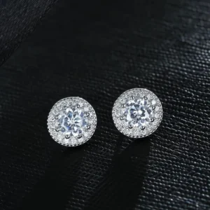 RENSINO 925 Sterling Silver Round 3A Zircon Crystal Fashion Stud Earrings for Women Wedding Jewelry