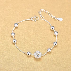 RENSINO 925 Sterling Silver Round Beads Box Chain Bracelets for Women Jewelry