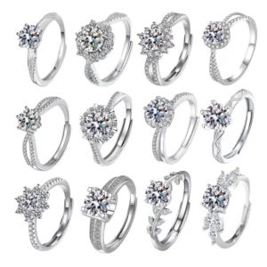 RENSINO 925 Sterling Silver Round Cut 1CT Moissanite Diamond Engagement Ring Platinum Plated Wedding Ring for Women Gift GRA Certificate
