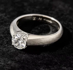 RENSINO 925 Sterling Silver Round Moissanite Solitaire Ring Bridal Band for Women