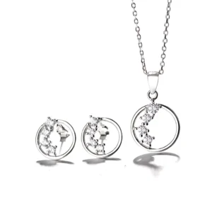 RENSINO 925 Sterling Silver Round Shape Jewelry Set