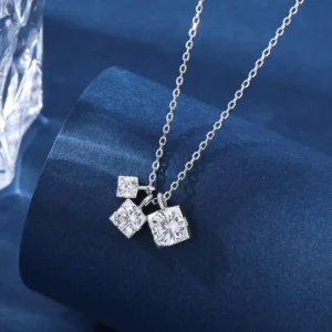 RENSINO 925 Sterling Silver Round Three Diamonds VVs Moissanite with GRA Certificate Women’s Pendant Necklace Jewelry