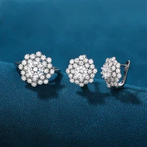 RENSINO 925 Sterling Silver Round Zircon Ring Earring Set Bridal Wedding Jewelry For Women Fashion Accessories Gift