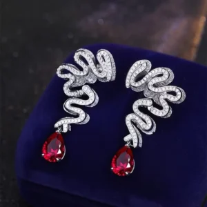 RENSINO 925 Sterling Silver Ruby Trendy Stud Drop Earrings Snake Earrings Sterling Silver Winding Snake Earrings
