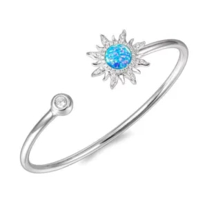 RENSINO 925 Sterling Silver Sea Life Inlay Opal Jewelry Tropical Jewelry Sun Cuff Bangle Bracelet