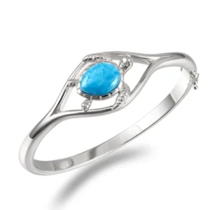 RENSINO 925 Sterling Silver Sea Life Natural Larimar Jewelry Dominican Larimar Turtle Bangle Bracelet