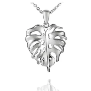 RENSINO 925 Sterling Silver Sea Life Pendant Tropical Monstera Deliciosa Leaf Plant Pendant Necklace