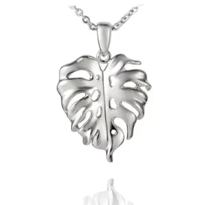 RENSINO 925 Sterling Silver Sea Life Pendant Tropical Monstera Deliciosa Leaf Plant Pendant Necklace