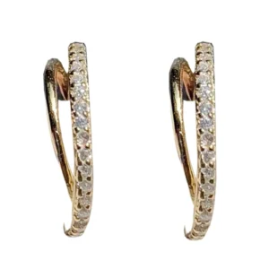RENSINO 925 Sterling Silver Semicircle Zircon Crystal Stud Earrings for Women Gold Color Fashion Jewelry for Weddings