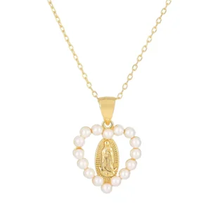 RENSINO 925 Sterling Silver Shell Pearl Virgin Mary Heart Pendant Necklace for Women Girls