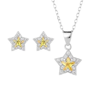 RENSINO 925 Sterling Silver Shiny Starburst Set Sweet and Stylish Clavicle Chain
