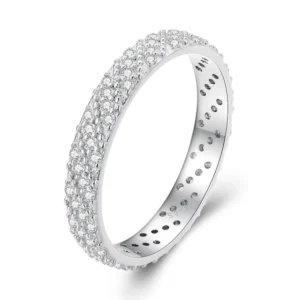 RENSINO 925 Sterling Silver Shiny Zircon Wide Eternity Band Simple Fashionable Fine Jewelry Ring for Women BSR383