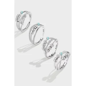 RENSINO 925 Sterling Silver Silver Cross Fidget Spinner Ring Multilayer Interlocking Fidget Rings for Women Anxiety Relief Jewelry