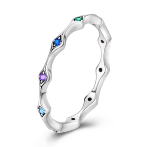 RENSINO 925 Sterling Silver Simple Diamond Colored Zircon Ring Classic Jewelry for Wedding Engagement or Party Gift