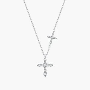 RENSINO 925 Sterling Silver Simple Link Chain Necklace Dazzling Moissanite Cross Pendant Necklace for Women Fine Jewelry