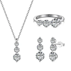 RENSINO 925 Sterling Silver Simple Pendant Necklace Earrings Ring Jewelry Set for Women Minimalist 3 Piece Set