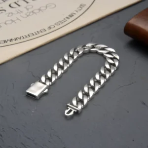 RENSINO 925 Sterling Silver Simple Punk Bare Silver Bracelet Korean Fashion Couple Bracelet Thai Silver Can Be Engraved Boyfriend Gift
