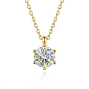 RENSINO 925 Sterling Silver Six Claw Round Moissanite Pendant Necklace