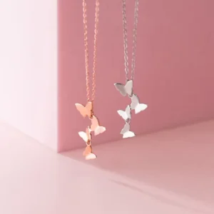 RENSINO 925 Sterling Silver Small Butterfly Shape Pendant Rose Gold Plated Chain Necklaces Fashion Jewelry for Women
