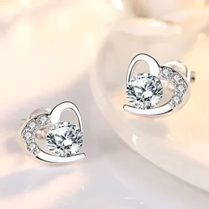 RENSINO 925 Sterling Silver Small Heart Shape Stud Earrings Rhodium Plated Women Elegant Zircon Set Delicate Wedding Engagement