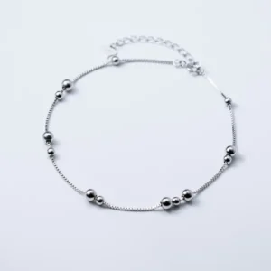 RENSINO 925 Sterling Silver Small Round Ball Bead Anklet for Women