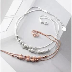 RENSINO 925 Sterling Silver Small Round Bead Anklet Rose Gold Plated Double Layer Chain Anklets Foot Bracelet Fine Jewelry for Women