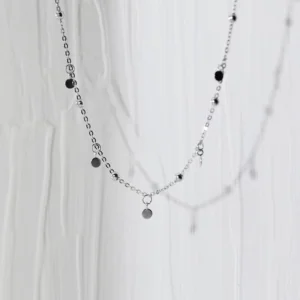 RENSINO 925 Sterling Silver Small Round Disk Shape Statement Chokers Chain Necklaces Party Fashion Jewelry for Women