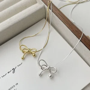 RENSINO 925 Sterling Silver Snake Chain Bow Pendant Necklace for Ladies