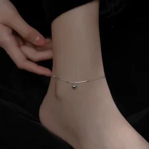 RENSINO 925 Sterling Silver Snake Chain Glossy Ball Beads Anklet