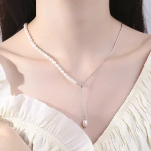 RENSINO 925 Sterling Silver Snake Chain Luxury Handmade Freshwater Pearl Beaded Choker Necklaces for Women