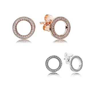 RENSINO 925 Sterling Silver Sparkling Circle Stud Glamour Everlasting Earrings for Women Party Jewelry