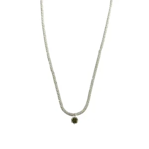 RENSINO 925 Sterling Silver Sparkling Clavicle Chain Choker Green Zircon Necklace for Women Jewelry