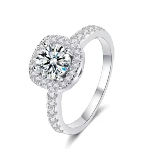 RENSINO 925 Sterling Silver Square Bag Moissanite Ring Elegant Jewelry Gift