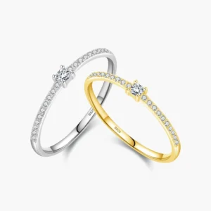 RENSINO 925 Sterling Silver Square CZ Charm Gold Color Finger Rings for Women Wedding Engagement Jewelry