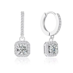 RENSINO 925 Sterling Silver Square Pave Moissanite Stud Earrings 0.5 CTW Luxury Jewelry Custom Logo