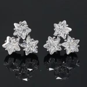 RENSINO 925 Sterling Silver Star Crystal Stud Earrings for Women Elegant Wedding Jewelry Zirconia Studs Earrings