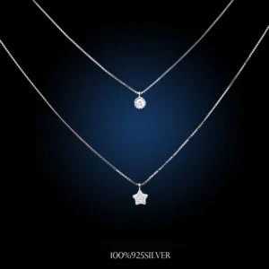 RENSINO 925 Sterling Silver Star Double-deck Necklaces & Pendants for Women Fashion Lady Festival Gift Sterling-silver-jewelry