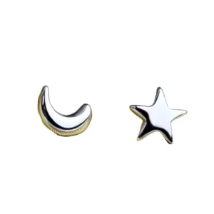 RENSINO 925 Sterling Silver Star Moom Stud Earrings for Women Fashion Jewelry
