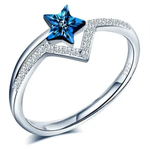 RENSINO 925 Sterling Silver Star Ring Adjustable Crystal Zircon Ring