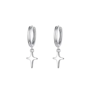 RENSINO 925 Sterling Silver Star Shaped Earrings Hoops Personalized Minimalist Style for Women