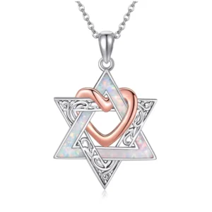 RENSINO 925 Sterling Silver Star of David Necklace with Black Turquoise Pendant Jewish Jewelry Gift for Women Featuring Opal Charm