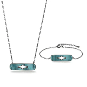 RENSINO 925 Sterling Silver Starburst Jewelry Set for Women Necklace Bracelet Retro Punk Style