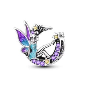 RENSINO 925 Sterling Silver Starry Night Elf Bead Fine Charms with Zircon for Women Children’s Party Gift Jewelry