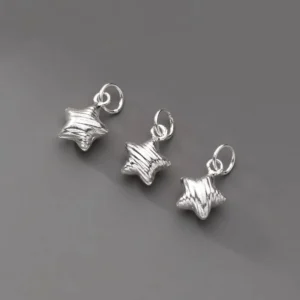 RENSINO 925 Sterling Silver Striated Star Charms Pendant for Jewelry Making