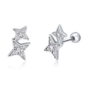 RENSINO 925 Sterling Silver Stud Earrings Zircon Classic Star Design for Women Party Gift Occasions Model SCE432