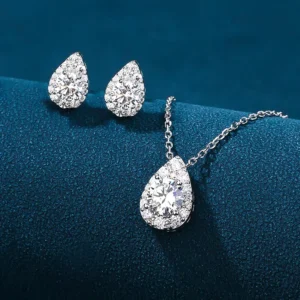 RENSINO 925 Sterling Silver Teardrop Zircon Necklace Earring Set Trendy Bridal Wedding Party Jewelry For Women Fashion Accessories Gift