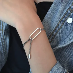 RENSINO 925 Sterling Silver Thai Silver Retro Geometric Bracelet Simple Personality Jewelry