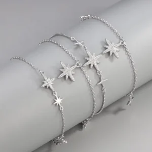 RENSINO 925 Sterling Silver Thin Chain Star of David Bracelet for Women Meteorites Starburst North Star Zircon Jewelry for Party