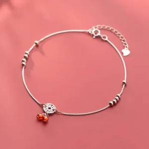 RENSINO 925 Sterling Silver Trendy Delicate Coin Geometric Garnet Beads Charm Anklets for Women Daily Party Fine Jewelry