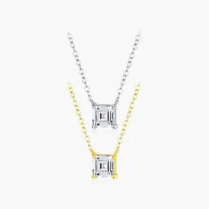 RENSINO 925 Sterling Silver Trendy Gold Color Link Chain Necklace Sparkling Asscher Cut Zirconia Pendant Necklace for Women Fine Jewelry